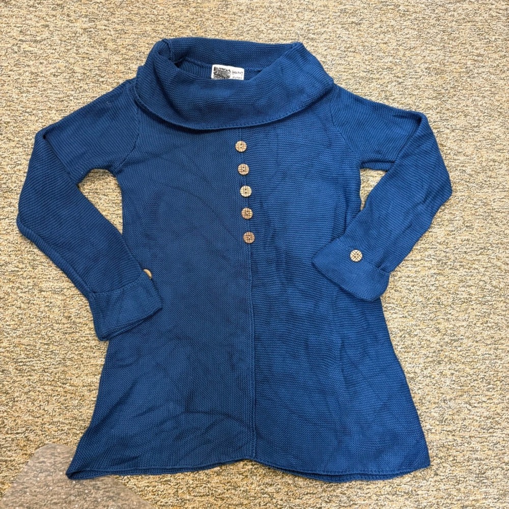Habitat Women's Blue Cotton Knit Cowl Neck Tunic Sweater Button Front M